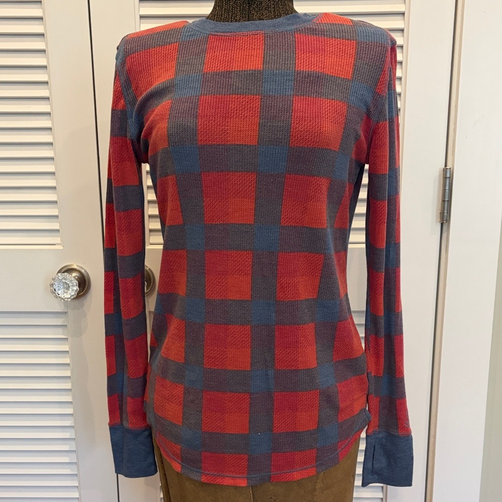 Cuddl Duds Plaid Stretch Thermal Top Size Small